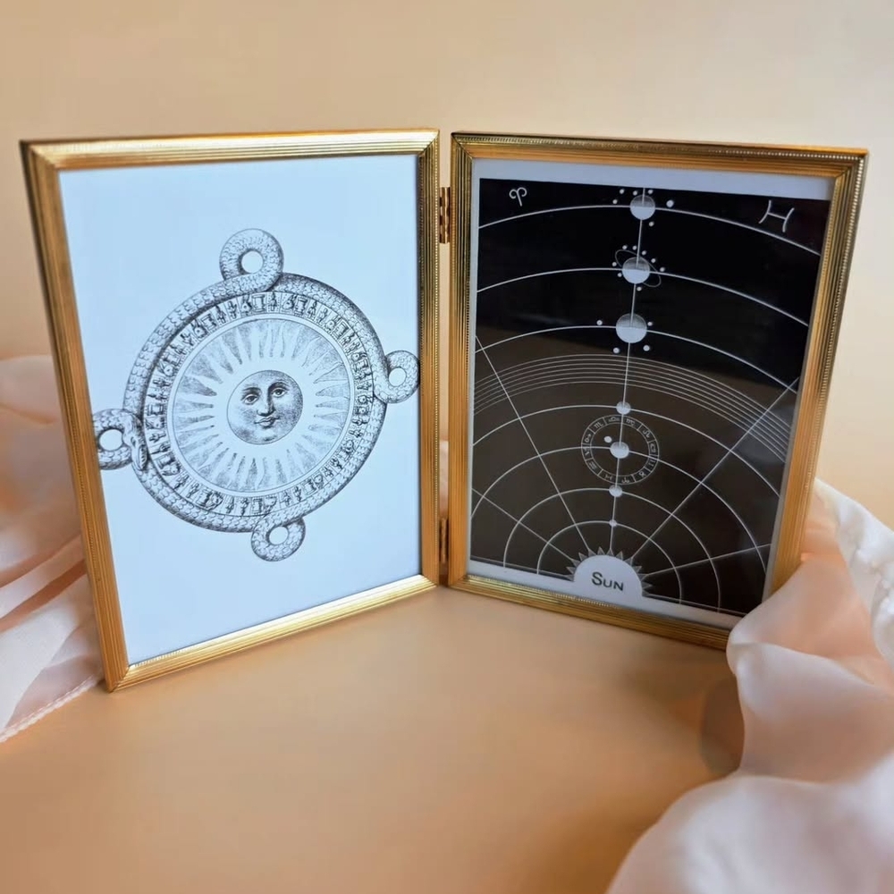 Brass Double Frame with Sun and Celestial Art